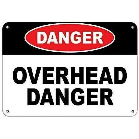 Warning Sign Danger Overhead Danger Hazard Sign Hazard Labels Sign Business Sign 12X8 Inches Metal Tin Sign