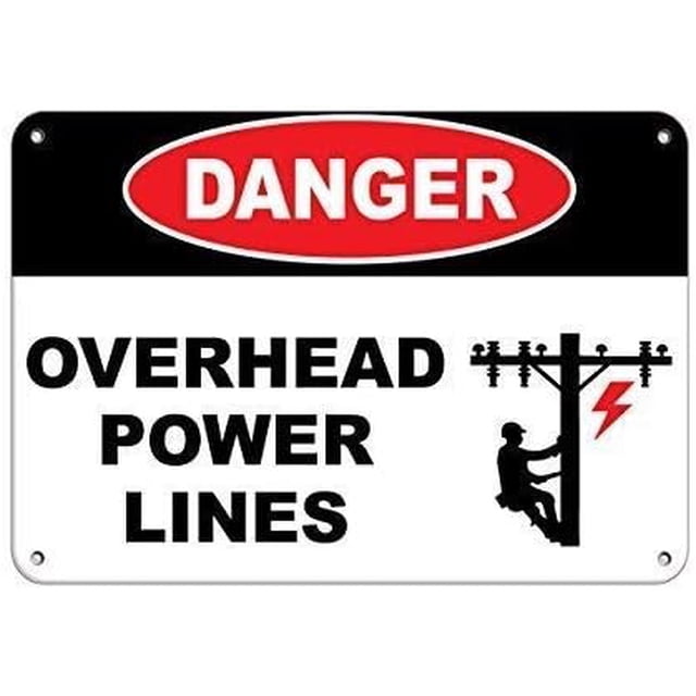 Warning Sign Danger Overhead Power Lines Style 2 Hazard Labels Sign ...