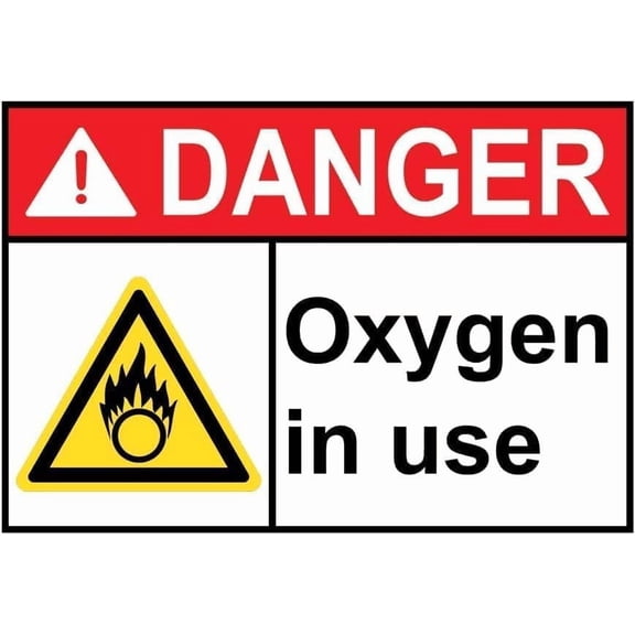 Warning Sign - Danger Oxygen in Use with Symbol, Gas Pipe Security Warning Metal Tin Sign, Fits Medical Facilities, Welding Areas Using Oxygen to Alert of Active Gas Use, 12X8 Inch