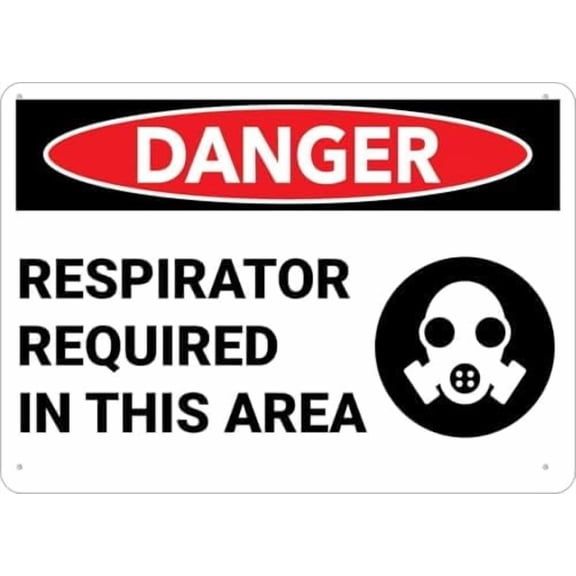 Warning Sign - Danger Respirator Required Area, Rust-Free Aluminum Metal Sign for Outdoor Use, Can Be Attached to Areas in Home Where Respirators are Required, 12X8 Inch