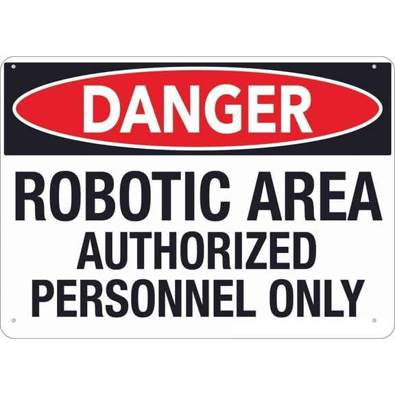Warning Sign - Danger Robotic Area Floor, Tin Sign, Durable Metal Warning Sign, for Garden, Yard, Garage, Warehouse, Industrial Decor, Wall Decor, 12X8 Inch