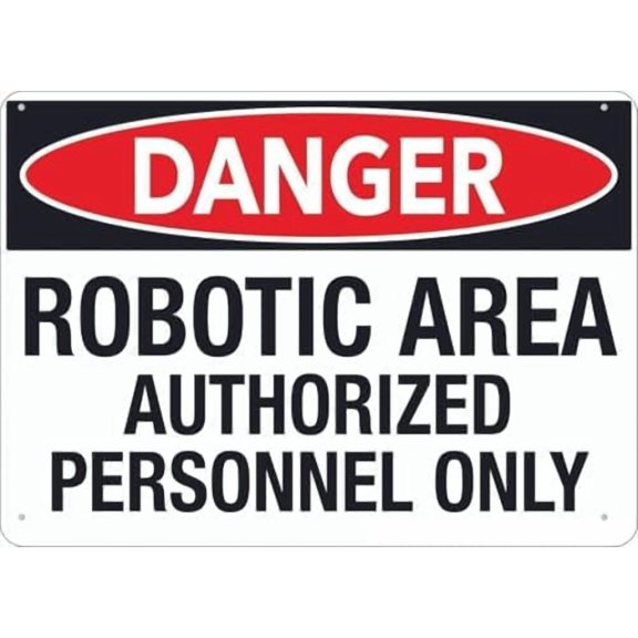 Warning Sign - Danger Robotic Area Floor, Tin Sign, Durable Metal Warning Sign, for Garden, Yard, Garage, Warehouse, Industrial Decor, Wall Decor, 12X8 Inch