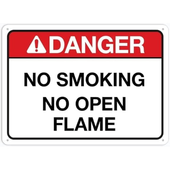 Warning Sign: Danger - No Smoking, No Open Flame, Metal Signs; Rust Free Aluminum, Durable, Weatherproof, Outdoor for Home; Clear No Flame Alert 12x8 inch