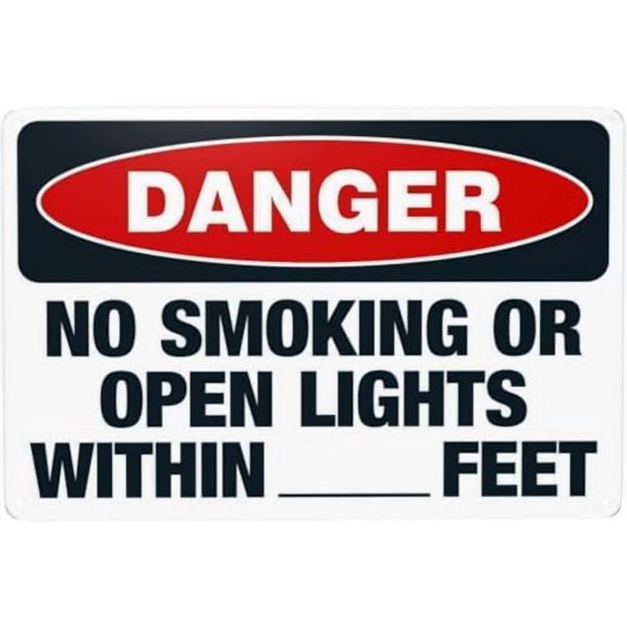 Warning Sign - Danger No Smoking Or Open Lights Within Feet, Retro-Style Metal Caution Tin Sign with A Vintage Design, Can Be Used As Business Wall Decor and Home Art, 12X8 Inch