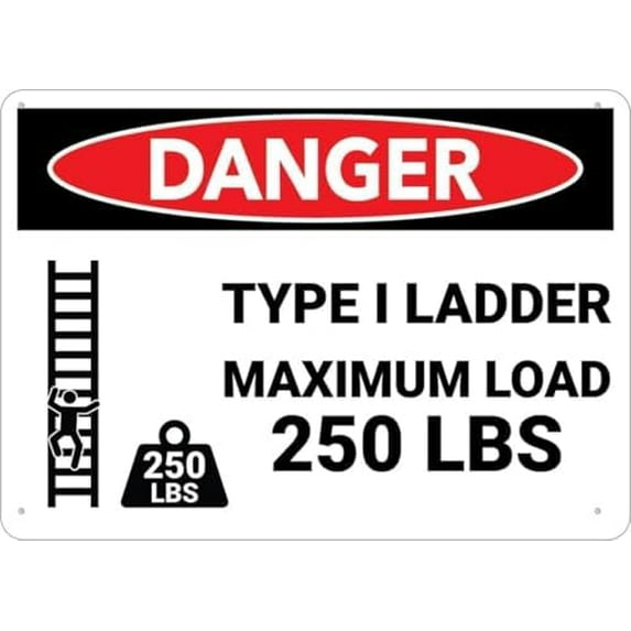Warning Sign - Danger Type I Ladder Maximum Loads, Outdoor Aluminum Sign, for House, Business, 12X8 Inch