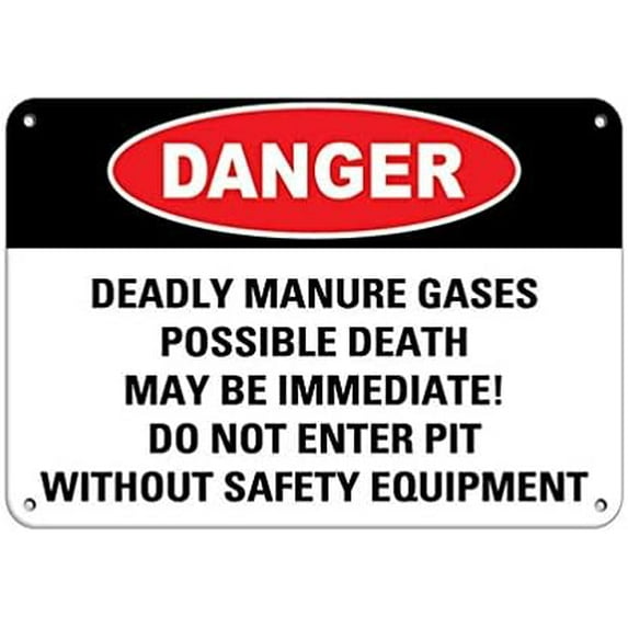 Warning Sign Deadly Manure Gases Don't Enter Pit Without Safety Equipment Sign Business Sign 12X8 Inches Metal Tin Sign