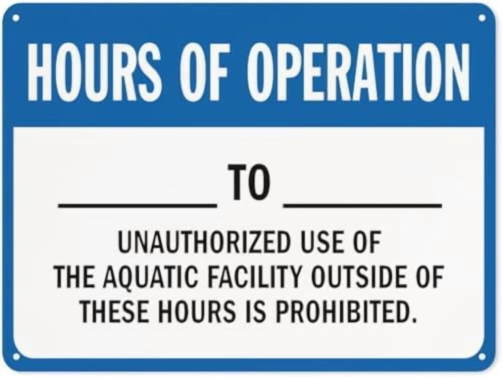 Warning Sign: Delaware Pool Sign Hours of Operation Unauthorized Use of ...