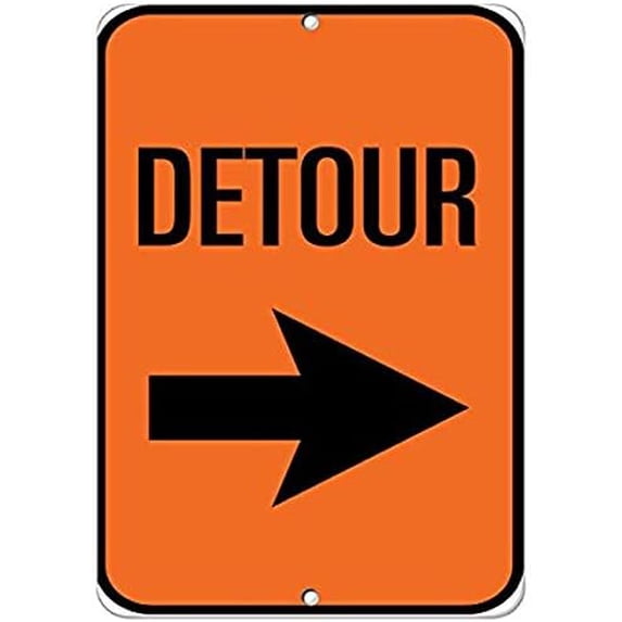 Warning Sign Detour Right Arrow Traffic Sign Business Sign 12X8 Inches Aluminum Metal Tin Sign