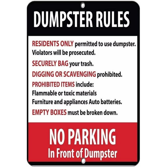 Warning Sign Dumpster Rules Residents Only Violators Will Be Prosecuted Road Sign Business Sign 12x16 Inches Aluminum Metal Tin Sign