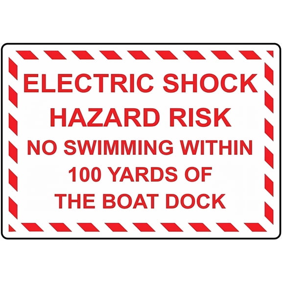 Warning Sign Electric Shock Hazard No Swimming Within 100 Yards of Boat Dock - 12×8 Inches, Rust-Proof Aluminum, Dock Areas Waterfront Industrial Marina Decor