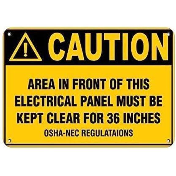 Warning Sign - Electrical Panel Clearance, Caution Sign, Durable Metal Warning Sign, for Garage, Warehouse, Industrial Decor, 12X8 Inch