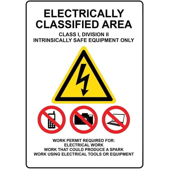 Warning Sign - Electrically Classified Area, Aluminum Rust-Proof Sign ...