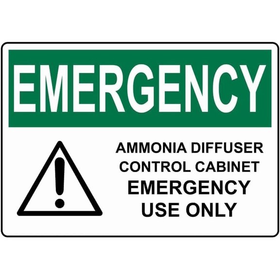 Warning Sign: Emergency Ammonia Diffuser Control, Tin Sign Vintage Metal Wall Decor, Ideal for Facilities with Ammonia Systems 12x8 Inch