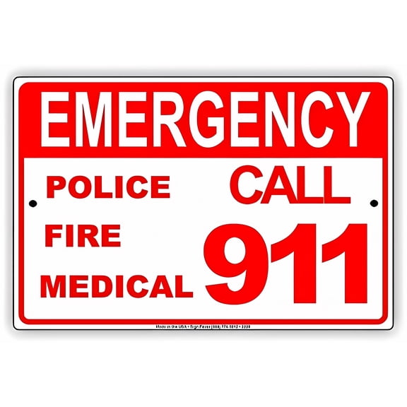 Warning Sign Emergency Police Fire Medical Call 911 - 8"x12" Aluminum Metal Tin Business Safety SOS Sign