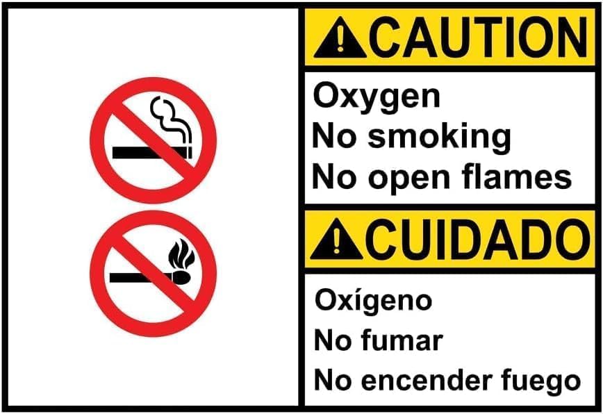 O2 In Spanish Warning Sign - English Spanish Caution Oxygen No Smoking No Open ...
