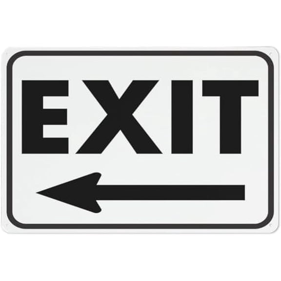 Warning Sign - Exit Black and White Left Arrow, Aluminum Sign, Reflective, Protected, Waterproof, Fade Resistant, 4 Pre-Drilled Holes, for Buildings, 12X8 Inch