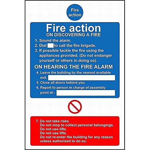 Warning Sign Fire Action on discovering a fire Sign Business Sign 12X8 Inches Metal Tin Sign