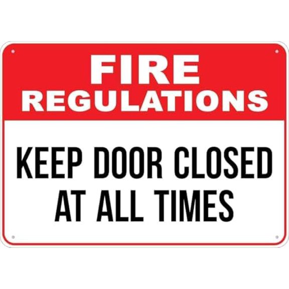 Warning Sign - Fire Regulations Keep Closed at All Times, for House, Business, 12X8 Inch