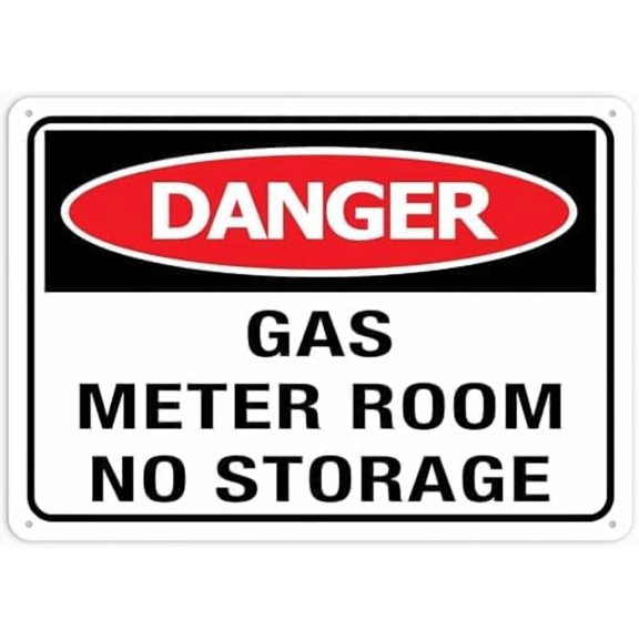 Warning Sign - Gas Meter Room No Storage, Durable Weatherproof, Rust Free, for Utility Rooms, 12X8 Inch