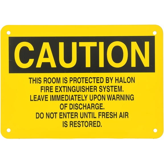Warning Sign Halon Fire Extinguisher System Alert Room Protected - 12×8 Inches, Metal, Fire Safety Zones Industrial Facilities Decor