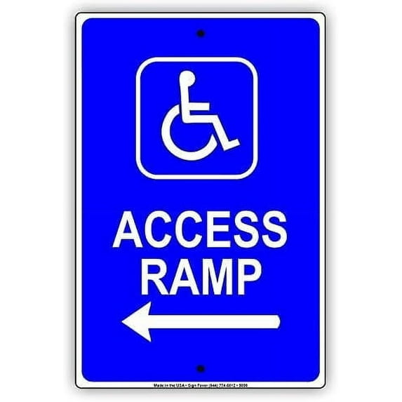 Warning Sign Handicap Accessible Ramp Entrace with Arrow Wheelchair ...