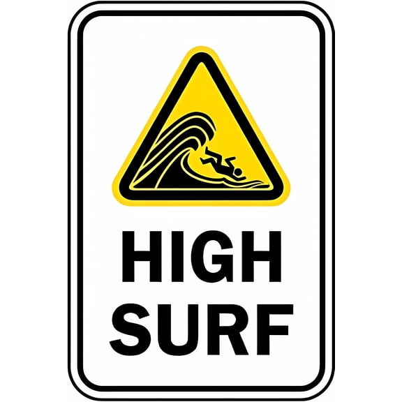 Warning Sign - High Surf - 8"x12" Aluminum Rust-Proof Sign, Beach Safety Decor for Homes Coffee Bars Coastal Areas