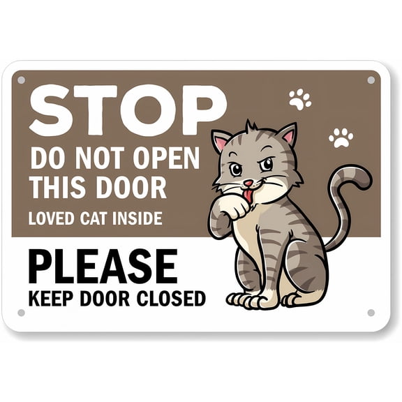 Warning Sign Humor Funny Do Not Open Door Loved Cat Inside - 12×8 Inches, Aluminum, Homes Pet-Friendly Spaces Decor