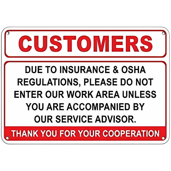 Warning Sign Insurance OSHA REGULATIONS No Entry to Work Area - 12×8 Inches, Aluminum Metal Tin, Business Compliance Decor