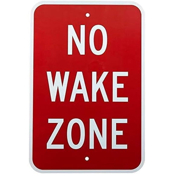 Warning Sign Legend No Wake Zone, White on Red Sign Business Sign 12X8 Inches Aluminum Metal Tin Sign
