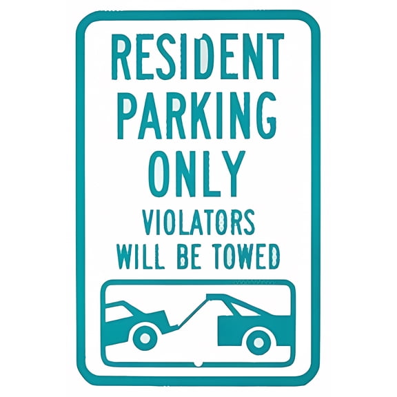 Warning Sign Legend Resident Parking Only Violators Towed Green on White Aluminum Sign - 8"x12", Business/Traffic Decor for Outdoor/Indoor, Residential Zones