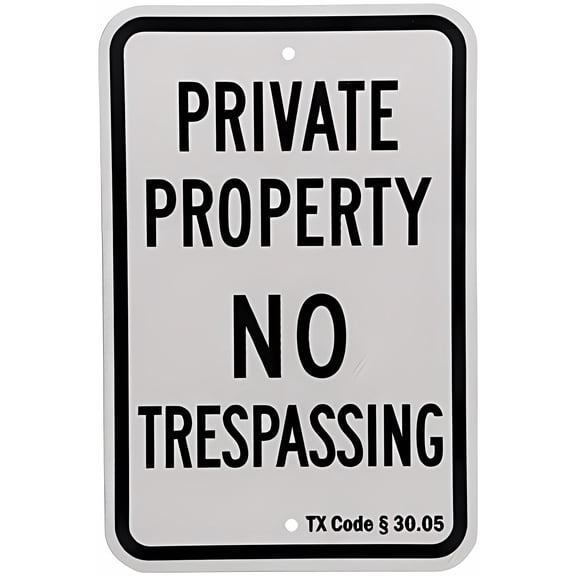 Warning Sign Legend Texas Private Property No Trespassing Black on White - 8"x12" Business Sign, Texas-Specific Security Decor for Private Property