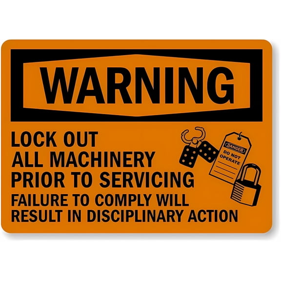 Warning Sign Lockout Warning Lock Out Machinery Before Servicing - 12×8 Inches, Metal, Maintenance Area Workplace Safety Decor