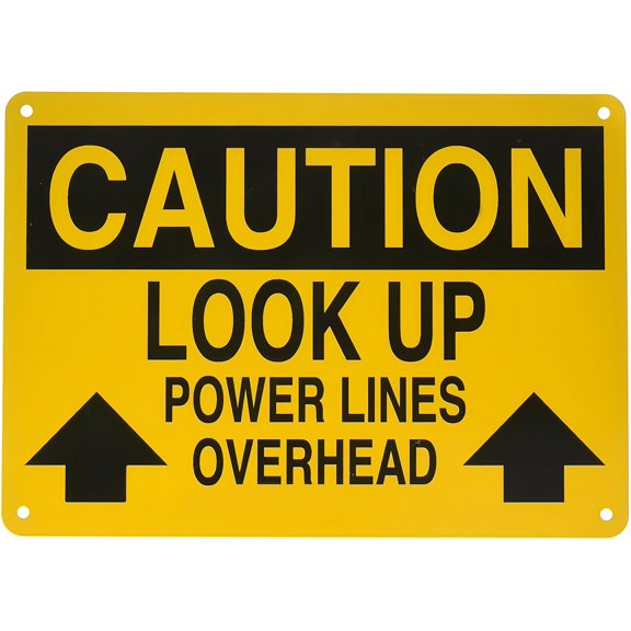 Warning Sign - Look Up Power Lines Overhead, 8"x12" Yellow Electrical Hazard Metal Sign, Electrical Safety Alert, Overhead Line Warning, Workplace Hazard Sign