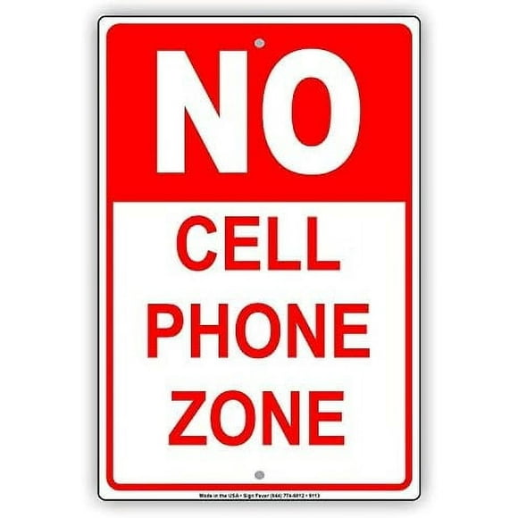 Warning Sign No Cell Phone Zone Call Telephone Talking Texting Area Business Work Business Sign 12X8 Inches Metal Tin Sign