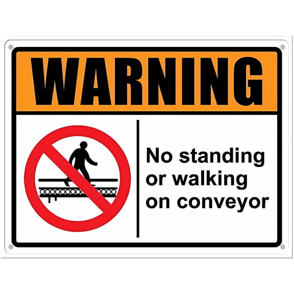 Warning Sign No Standing Or Walking On Conveyor - 8"x12" Aluminum Tin Wall Decor Sign for Home Coffee Bar, Warehouse