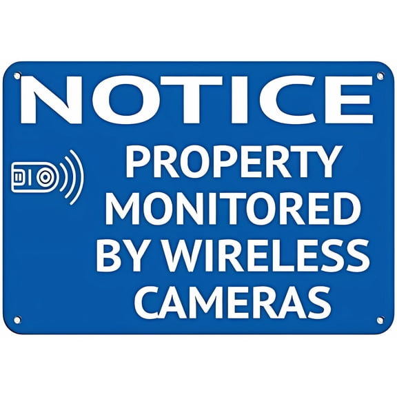 Warning Sign - Notice Property Monitored by Wireless Cameras, 8"x12" Aluminum Metal Tin Sign, Business Security Sign, Surveillance Alert