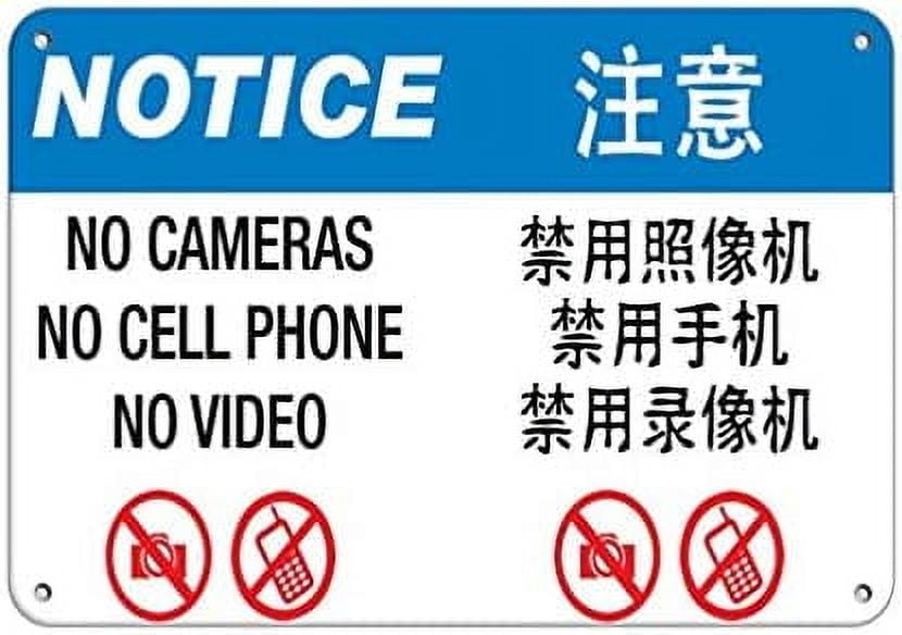 Warning Sign Notice no Cameras no Cell Phone no Video No Cell Phones ...