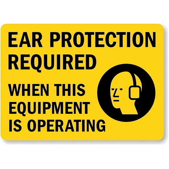 Warning Sign - Personal Protective Equipment Ear Protection Required, 8"x12" Metal Sign [with Graphic], When Equipment Operating, PPE Safety Sign, Workplace Safety Sign