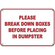 Warning Sign Please Break Down Boxes Before Placing in Dumpster Sign Business Sign 12X8 Inches Metal Tin Sign
