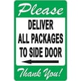 thumbnail image 1 of Warning Sign Please Deliver All Packages to Side Door Sign Left Arrow Sign 12""x8"" Metal Tin Sign Yard Sign, Sign, Garden Sign, 1 of 4
