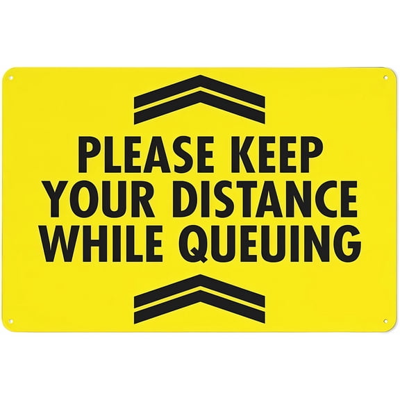 Warning Sign Please Keep Your Distance While Queuing - 8"x12" Rust Free Aluminum Sign for Stores, Events, Public Spaces