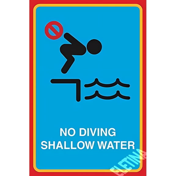 Warning Sign Pool Rules No Diving Shallow Water Metal Sign - 8"x12", Safety Pool Business Decor for Swimming Areas, Outdoor/Indoor