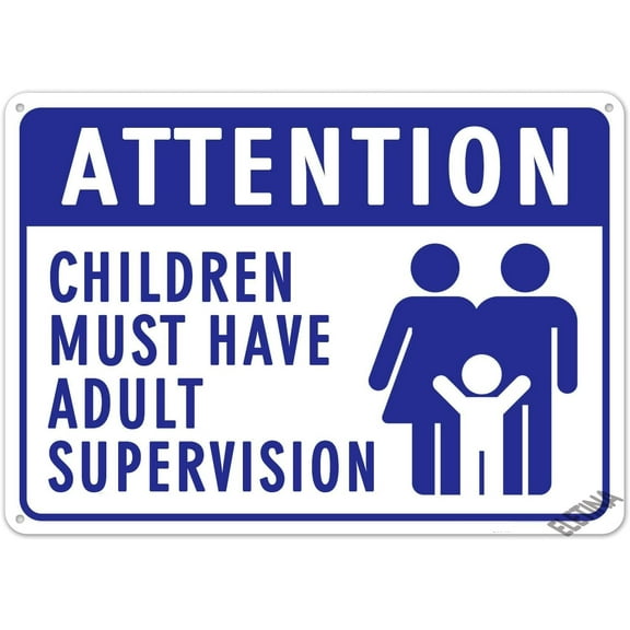 Warning Sign,Pool Rules Sign,Attention children must have adult supervision Pool Sign Pool Safety Sign 8"X12" Metal Aluminum Sign
