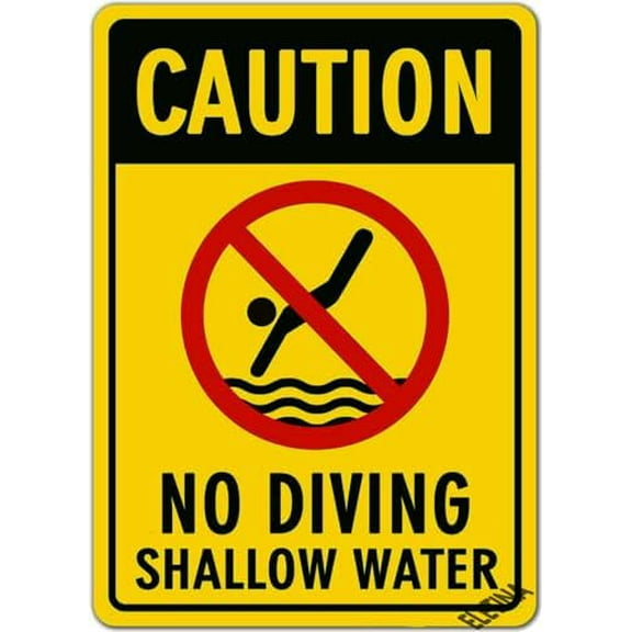 Warning Sign,Pool Rules Sign,Caution no diving shallow water Pool Sign Pool Safety Sign 8""X12"" Metal Sign