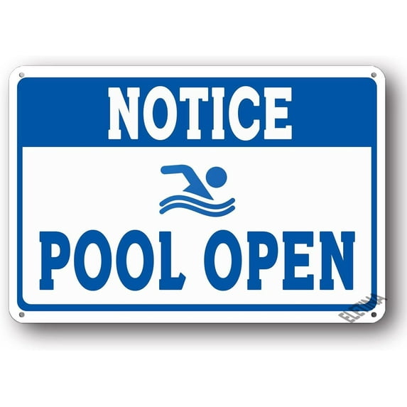 Warning Sign,Pool Rules Sign,Notice - Swimming Pool Open Sign Pool Safety Sign 8"X12" Metal Aluminum Sign