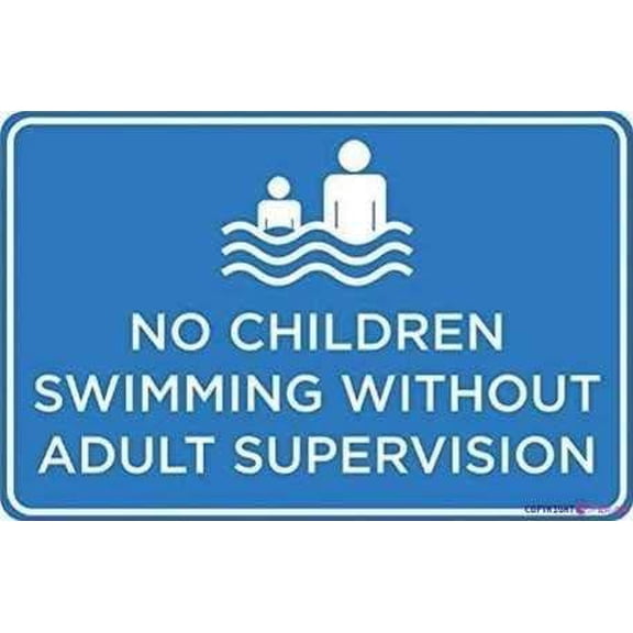 Warning Sign,Pool Rules Sign,Pool Safety Sign No Children Swimming Without Adult Supervision Print Blue White Picture Symbol Notice Pool Rules Metal 8"X12" Metal Sign