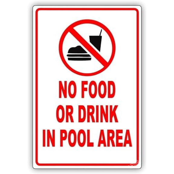 Warning Sign,Pool Rules Sign,Pool Safety Sign No Food Or Drinks in Pool Area Swimming Beach Rules Sign 8"X12" Metal Sign