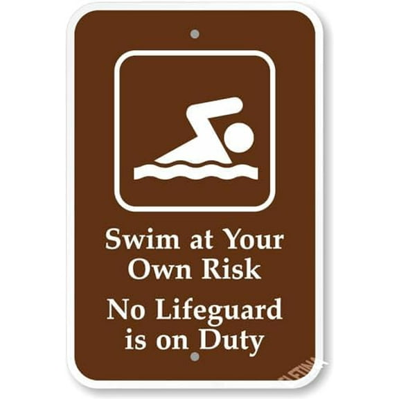 Warning Sign,Pool Rules Sign,Swim At Your Own Risk - No Lifeguard On Duty Sign Pool Safety Sign 8""X12"" Metal Sign