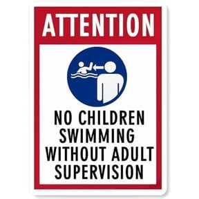 Warning Sign,Pool Rules Sign,attention no children swimming without adult supervision Pool Sign Pool Safety Sign 8""X12"" Metal Sign