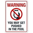 thumbnail image 1 of Warning Sign - Pool Rules You May Get Pushed in The Pool No Phones, Aluminum Rust-Proof Metal Sign for Pools, Recreational Areas, 12x8 inch, 1 of 4